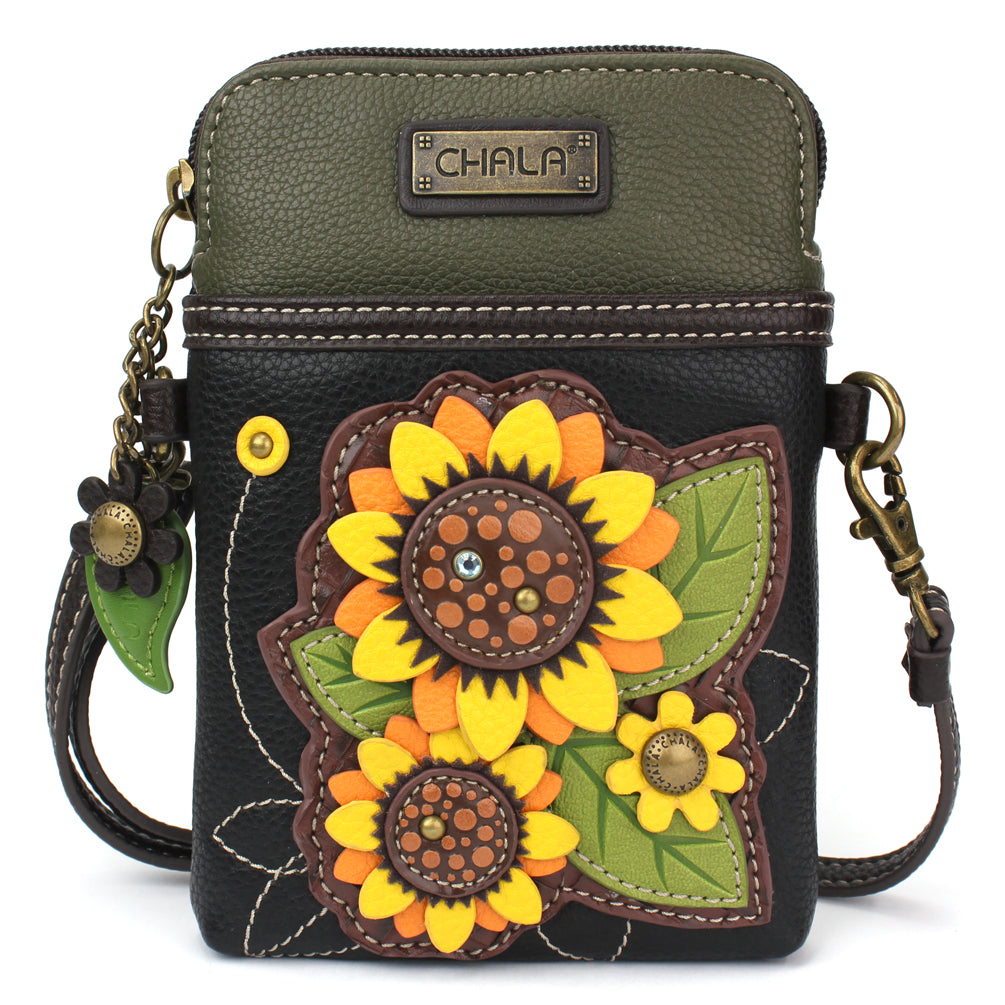 CHALA BROWN SUNFLOWER CRISS CELL PHONE CROSSBODY PURSE RFID PROTECTION for  sale online