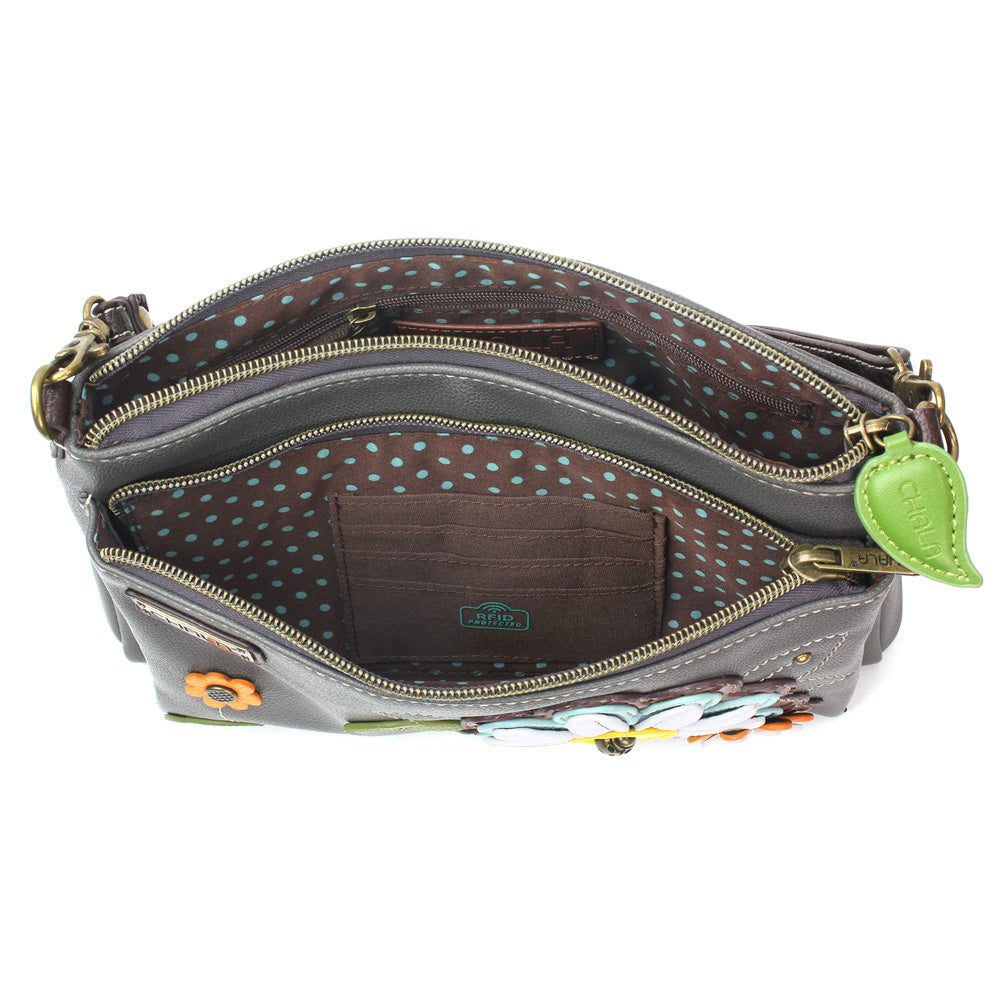 Chala Daisy Mini Crossbody Handbag - Convertible Straps, Faux Leather, 8" X 6" Size, Front Zipper Pocket With Flower Design