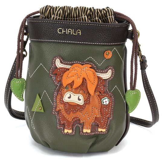 Drawstring Bucket Bag - RFID - Highland Cow
