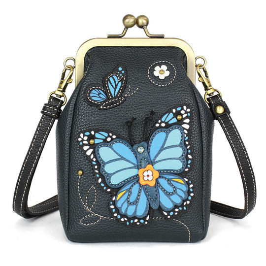 Kisslock Cellphone Crossbody - Blue Butterfly