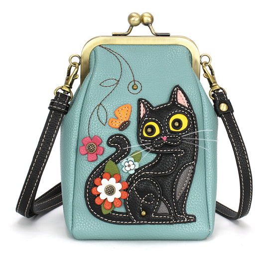 Kisslock Cellphone Crossbody - Black Cat