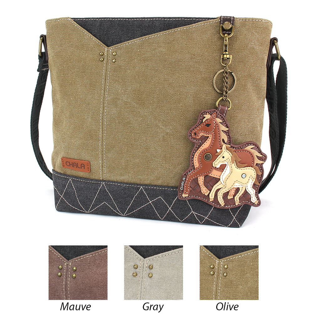 CHALA Prism Crossbody Bag – Pink Spotted Pig Design, Faux Leather, Zipper Closure, Gray & Pink