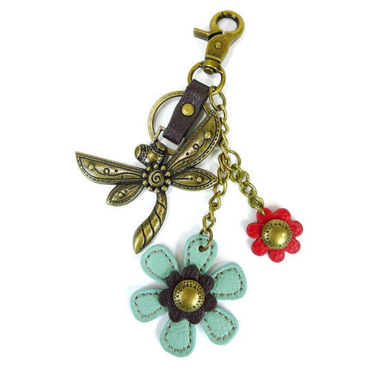 Metal Charming Keychain - Dragonfly & Flower